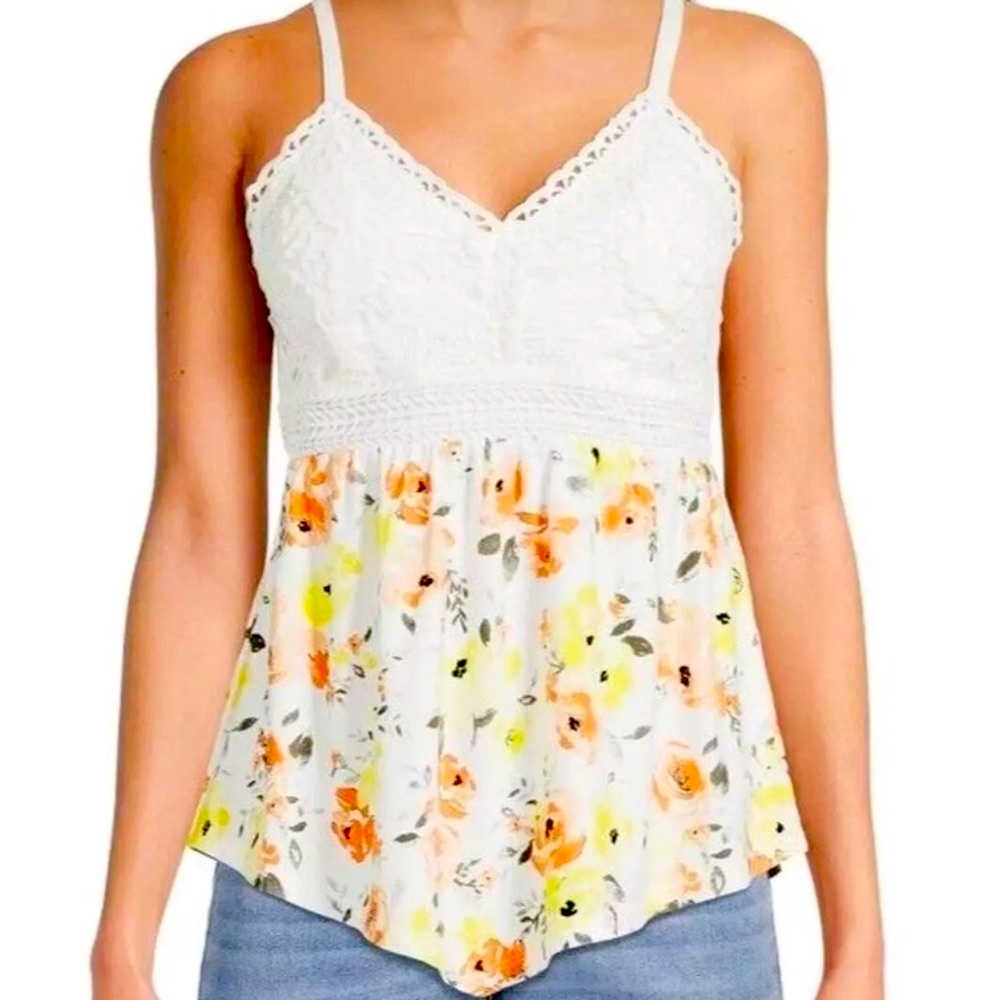 Peach and yellow floral tank top